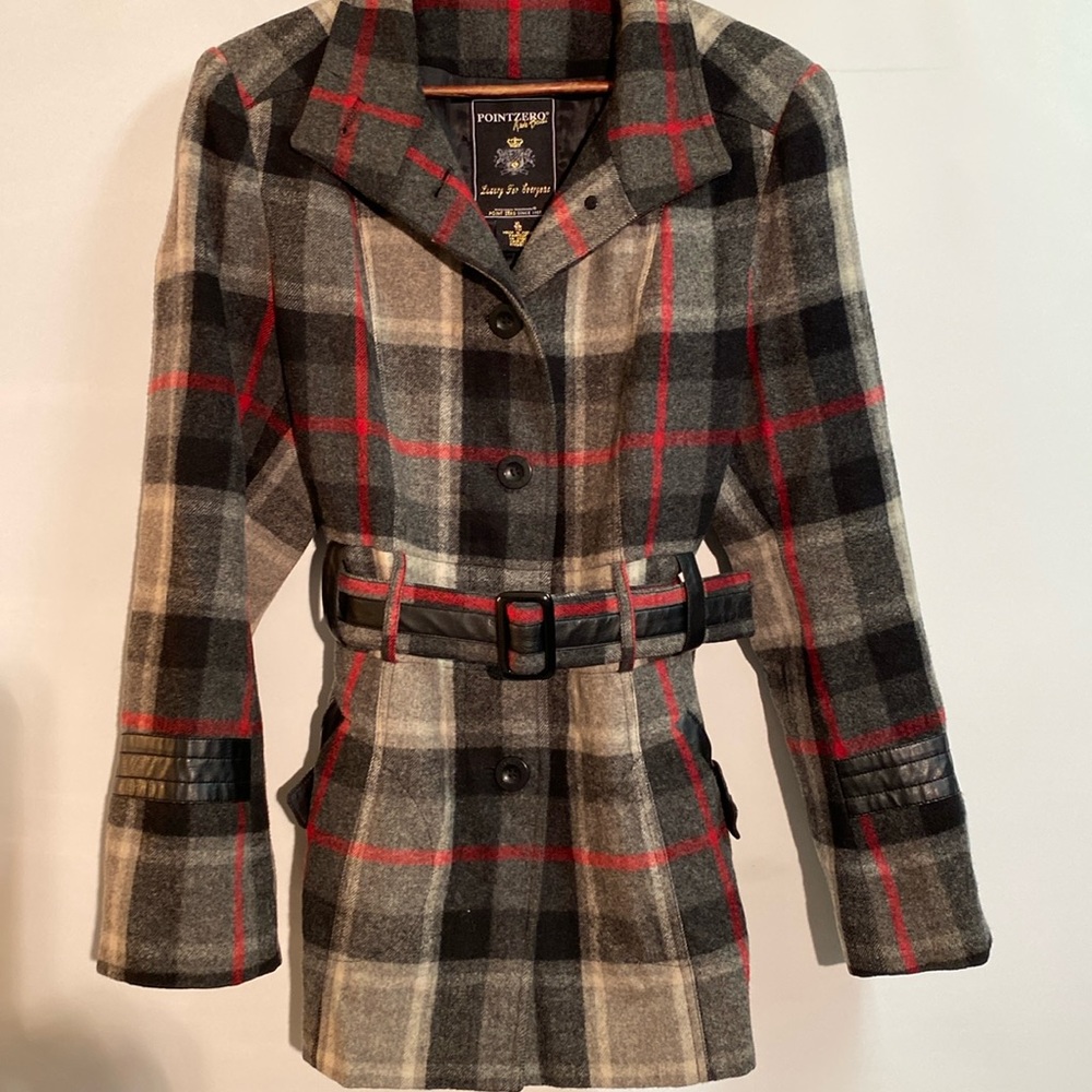 Point Zero - Wool Blend Plaid Coat. Size XL